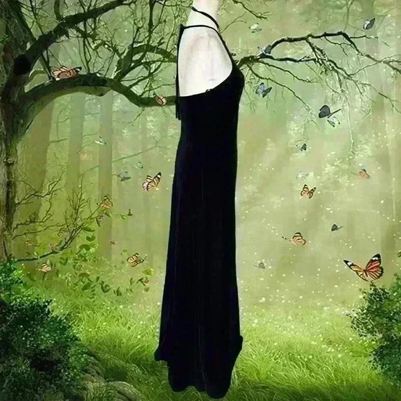 Vintage 90s Rampage Velour Black Maxi Halter Dress - Picture 6 of 11